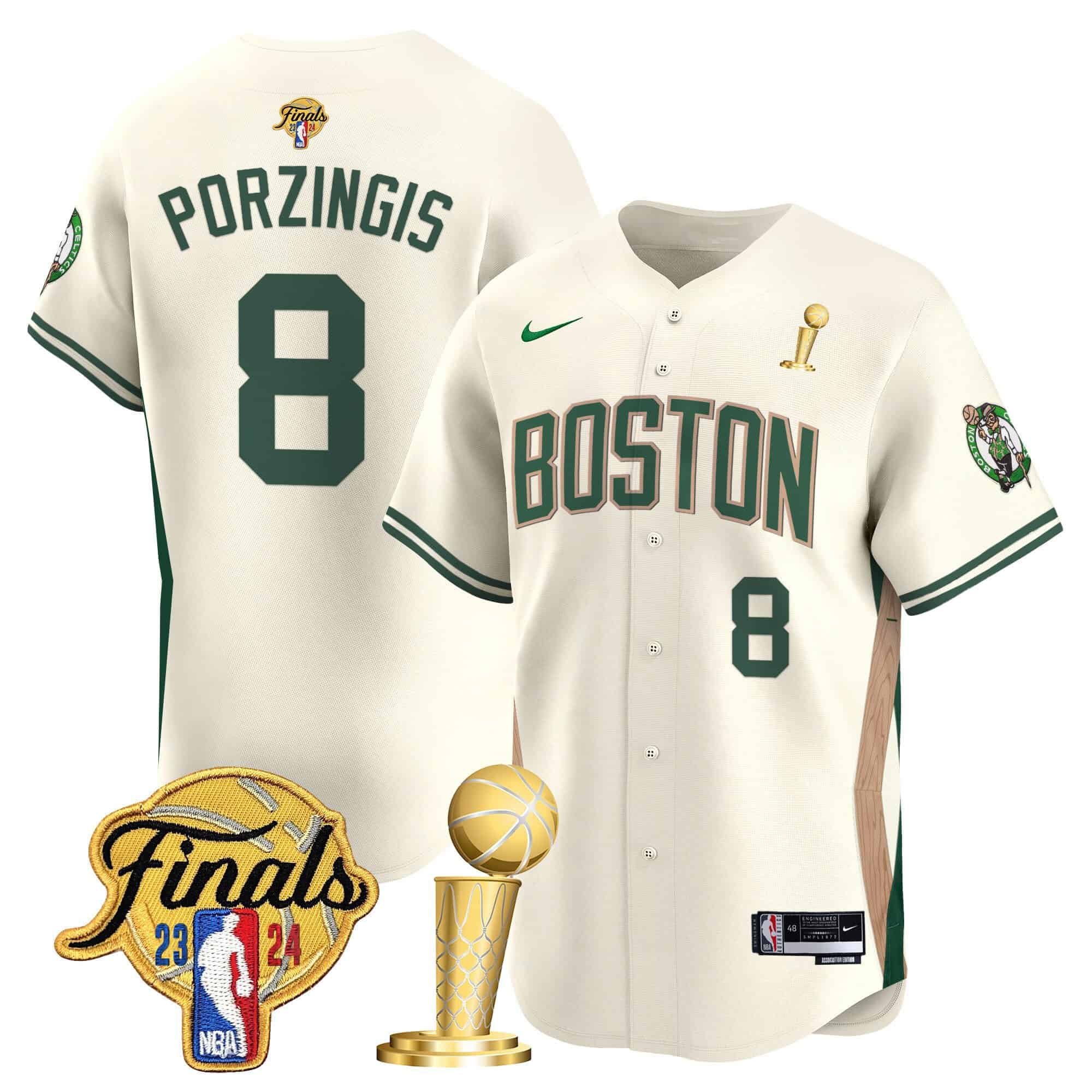 Men Boston Celtics #8 Porzingis Cream 2024 Nike Final & Champions Patch Baseball NBA Jersey